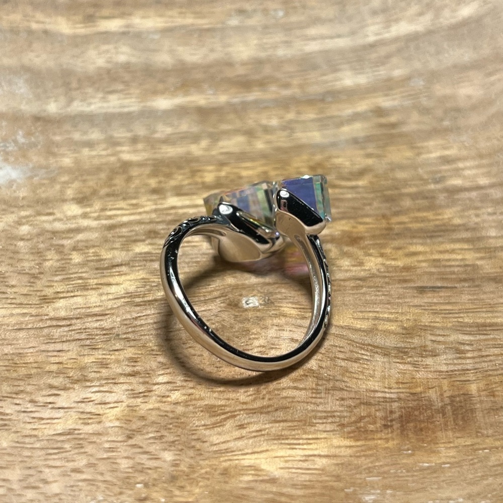 *SOLD* Iridescent Glass Crystal Cubes 925 Sterling Silver Bypass Ring - Picture 9 of 17